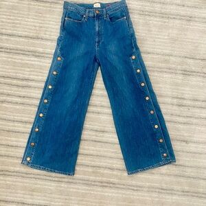 Alice + Olivia Blue Flare Jeans with Button Accents